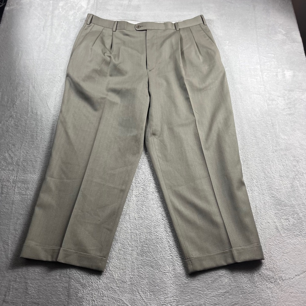 Zanella Mens Pleated Dress Pants 38 Taupe Grey Chevron 100% Virgin Wool Italy